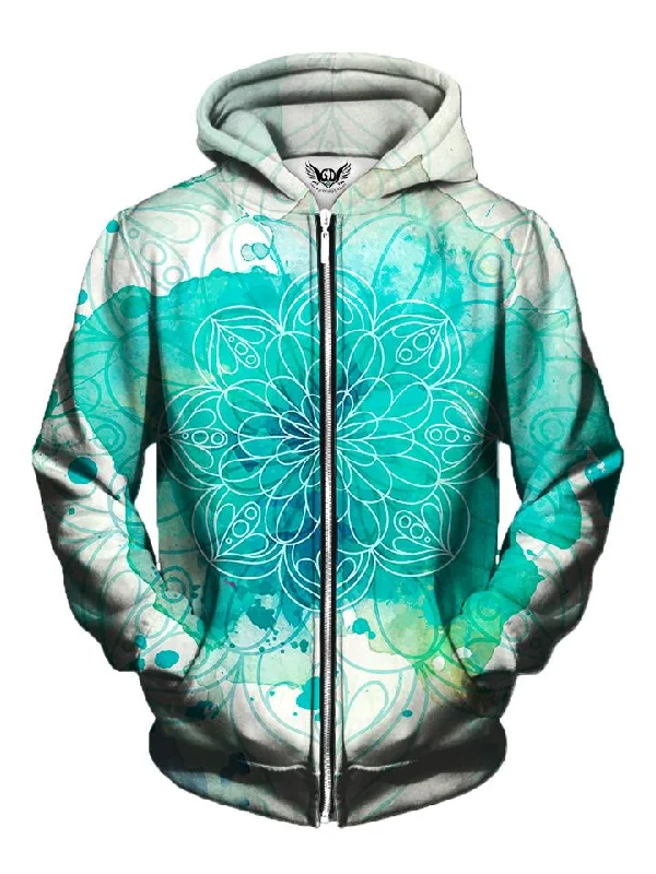 Mandala Splotches Blue Watercolor Zip-Up Hoodie Hoodie with Ribbed Cuffs Snug Fit Comfort