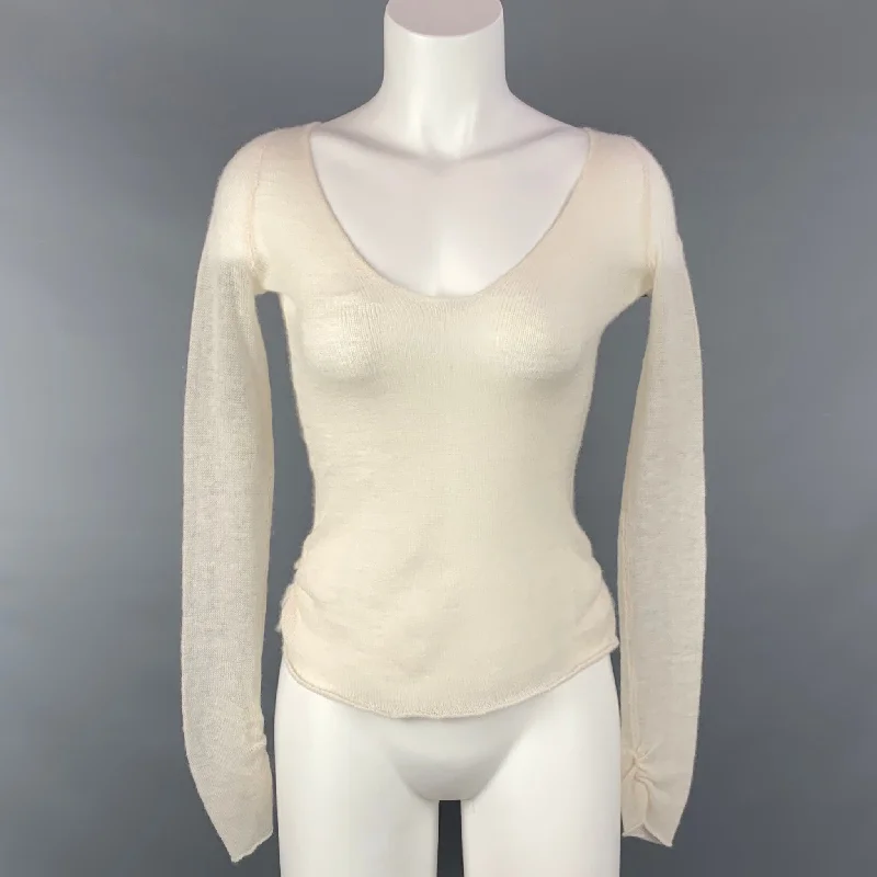FREE PEOPLE Size S Cream Knitted Textured Cashmere Pullover Short Sleeve Top