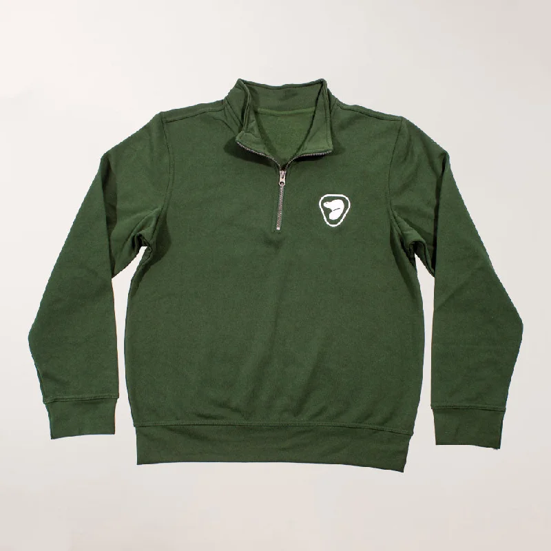 Unisex Quarter Zip Sweatshirt - Green Hoodie with Fur Luxurious Winter
