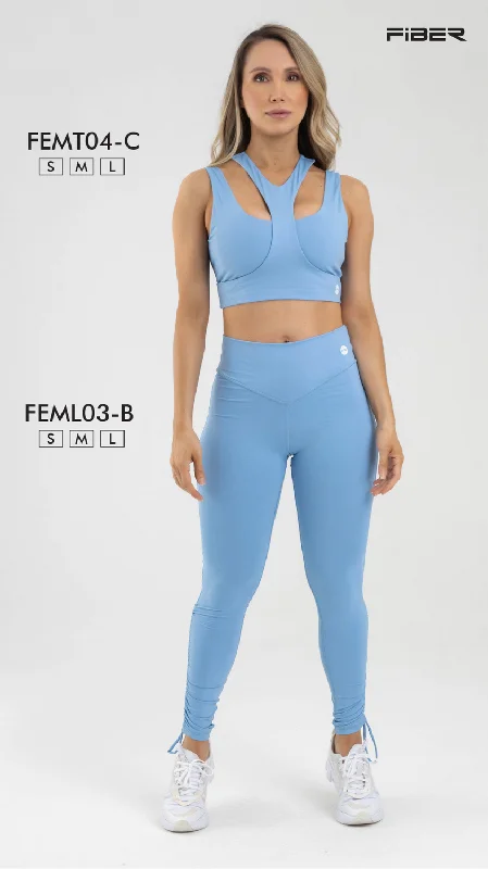 Fiber High Waisted Light Blue Solid Leggings FemL03-B Trendy Adjustable Waist Leggings
