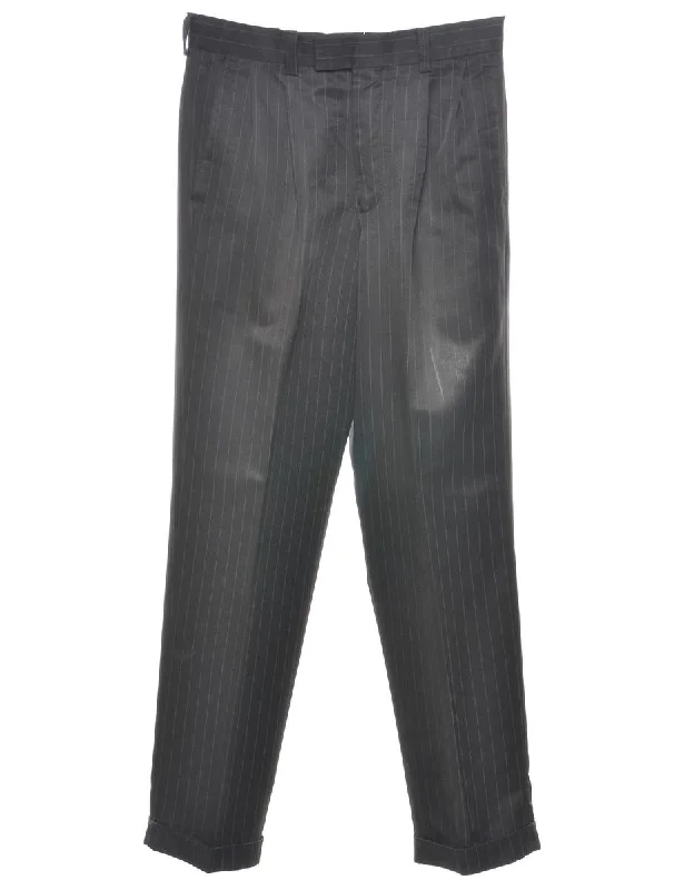 Pinstriped Black Classic Suit Trousers - W30 L30 Trousers Vintage Classic