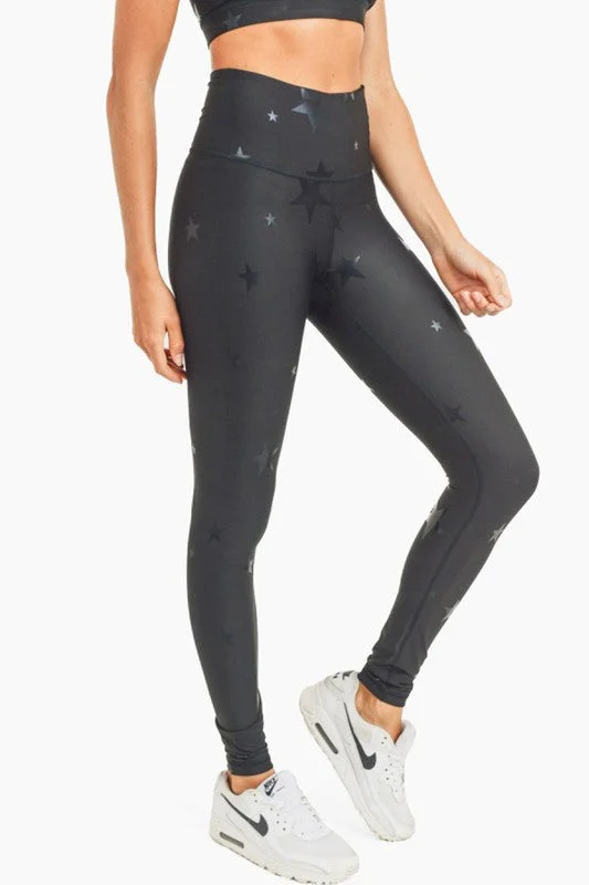 BLACK STAR FOIL HIGH-WAISTED LEGGINGS Cozy Warmth Leggings