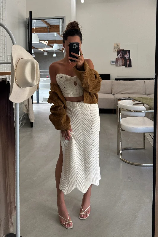 Nita Cream Knit Strapless Crop Top Thin Crop Top Open Front Quick Dry