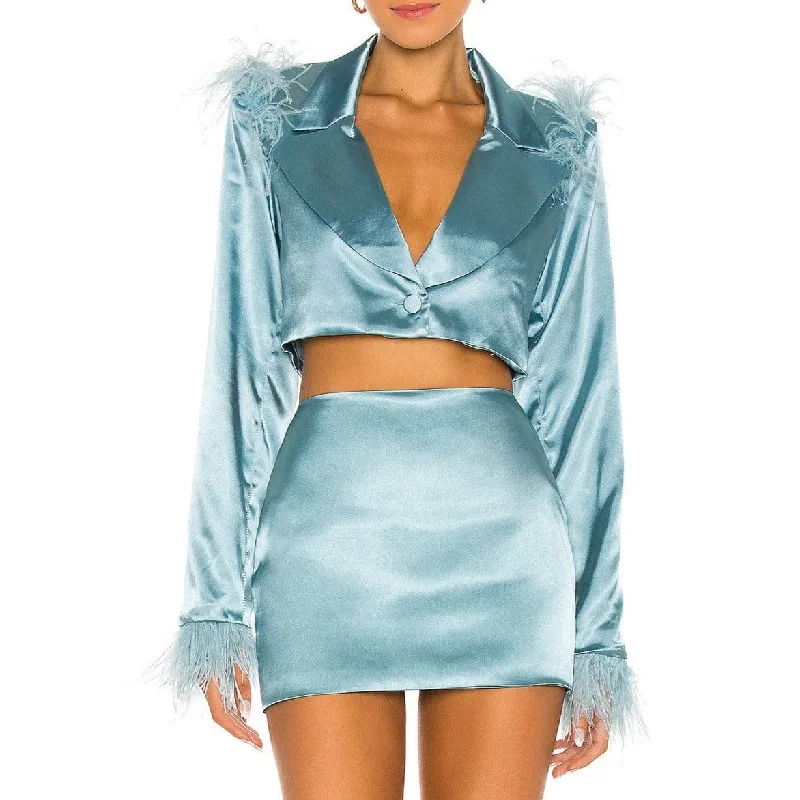 KittenAlarm - Mariann Blazer Crop Top & Mini Skirt Set Striped Floral Plaid