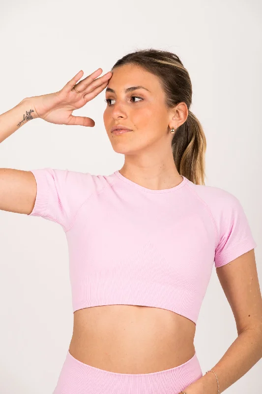 LYOM™ Motivation Crop Top - Pink Faux Fur Fabric Real Fur Fabric Shearling Fabric