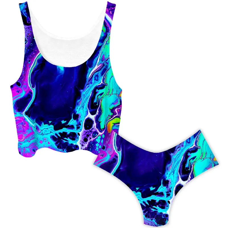 Aqua Daze Crop Top and Booty Shorts Combo Solid Print Embellished