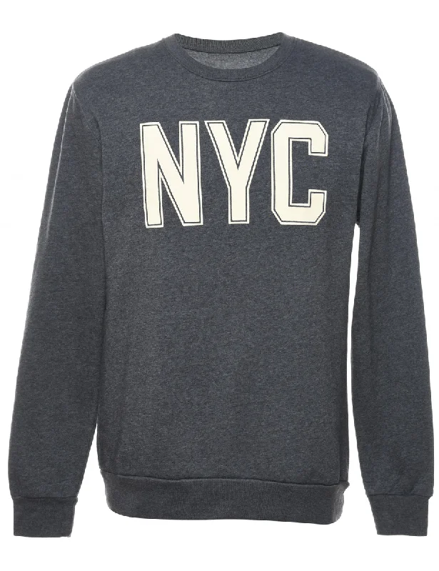 Grey NYC Printed Sweatshirt - M Hoodie with Drawstring Waist Adjustable Fitted