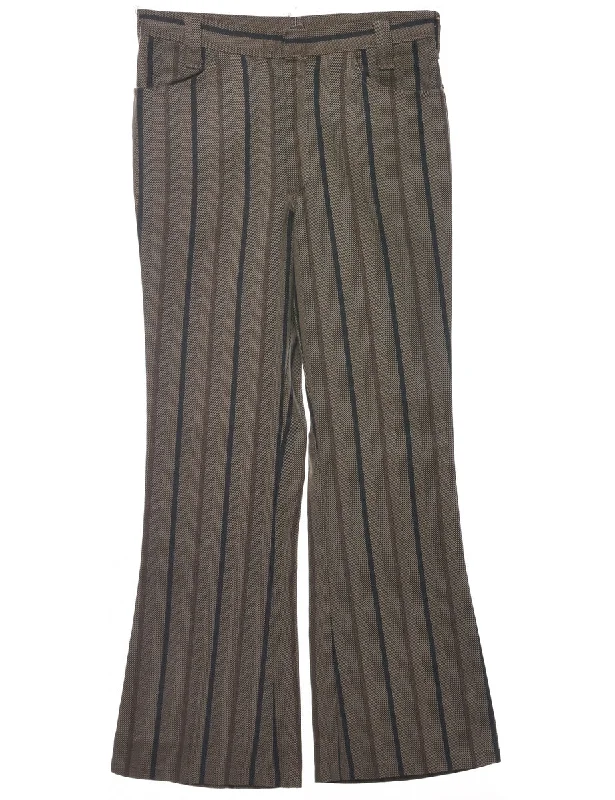 Y2K Herringbone Tweed Trousers - W28 L29 Wide Leg Loose Fit Mid Waist