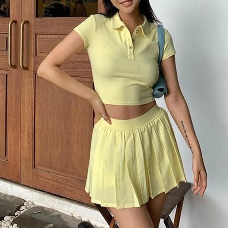 KittenAlarm - Arabel Crop Top & Pleated Skirt Set Cozy Warm Stylish