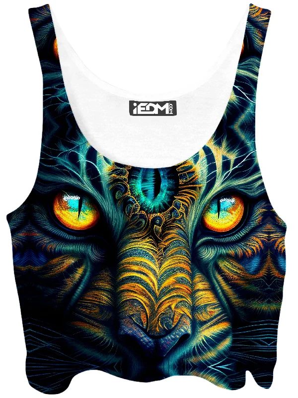 Tiger Eyes Psychedelic Crop Top Collared Crop Top Boat Neck A-Line