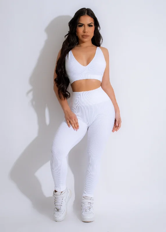 Fitness Day Ribbed Legging White Elegant Shiny Black Leggings