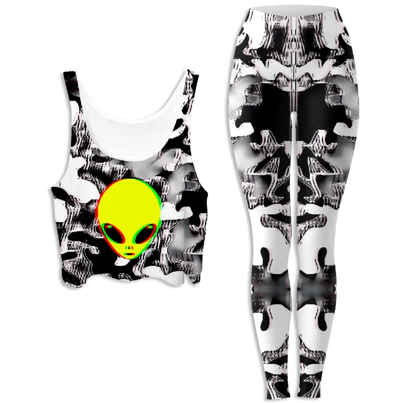 Trippy Alien Crop Top and Leggings Combo Casual Formal Business