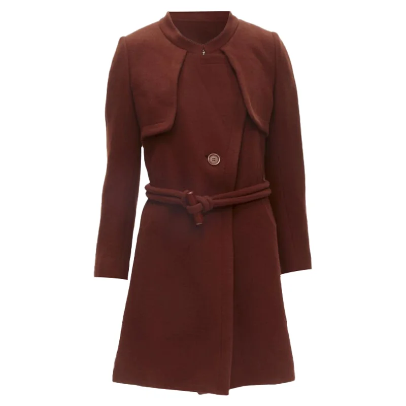 Chloe brick wool toggle belt long coat Trapeze Tunic Caftan
