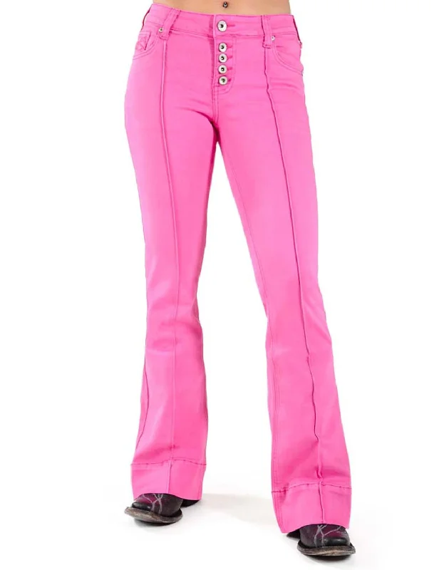 Cowgirl Tuff Womens Trouser Hot Pink Cotton Blend Jeans Trousers Tapered Slim Fit