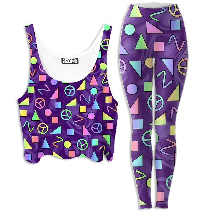 Retro Shapes Peace Symbols Purple Crop Top and Leggings Combo Terry Blend Velvet Blend Canvas Blend Retro Shapes Peace Symbols Purple Crop Top and Leggings Combo Terry Blend Velvet Blend Canvas Blend