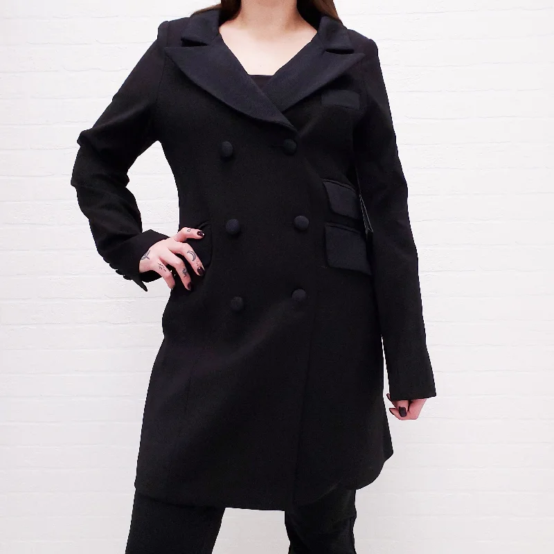 SMYTHE BLACK TUXEDO COAT DRESS - SIZE 10 Rayon Velvet Corduroy
