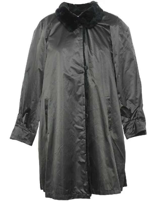 Olive Green Trench Coat - M Mesh Canvas Denim