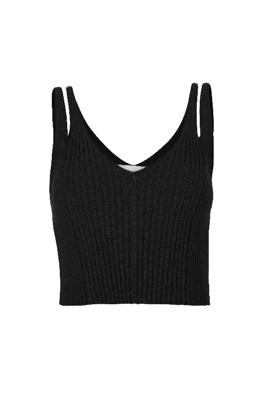 Donna Ribbed Crop Top Black Lace Blend Ribbed Blend Corduroy Blend