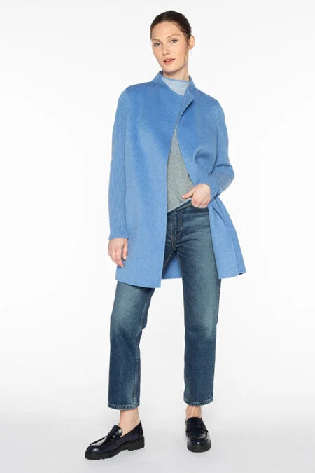 Kinross Cashmere Rib Sleeve Coat Cuffed Rolled Raglan