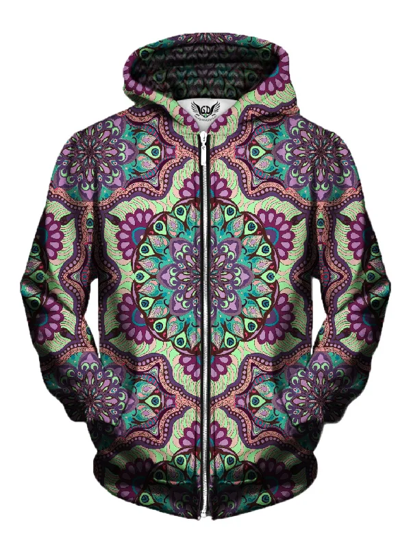 Mauve Mania Retro Pastel Mandala Zip-Up Hoodie Hoodie with Ribbed Hem Stretchable Secure