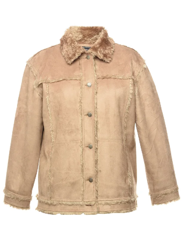 Brown Faux Fur Lined Coat - XL Trench Wool Cashmere
