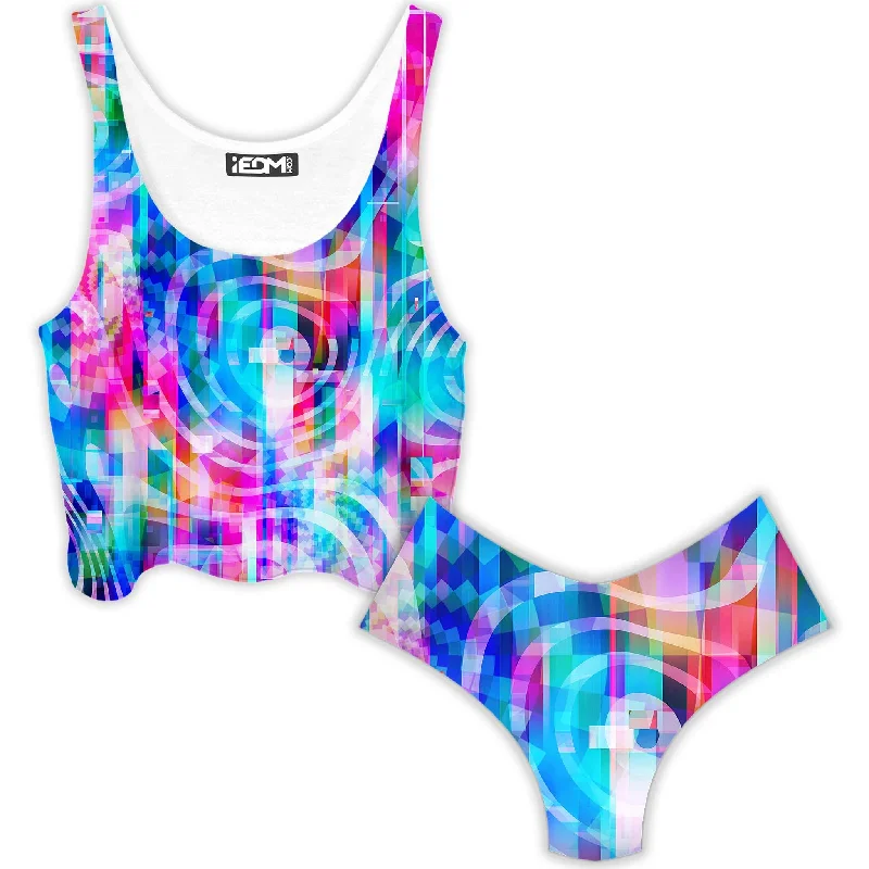 Motherboard Crop Top and Booty Shorts Combo Zippered Front Buttoned Front Snap Front
