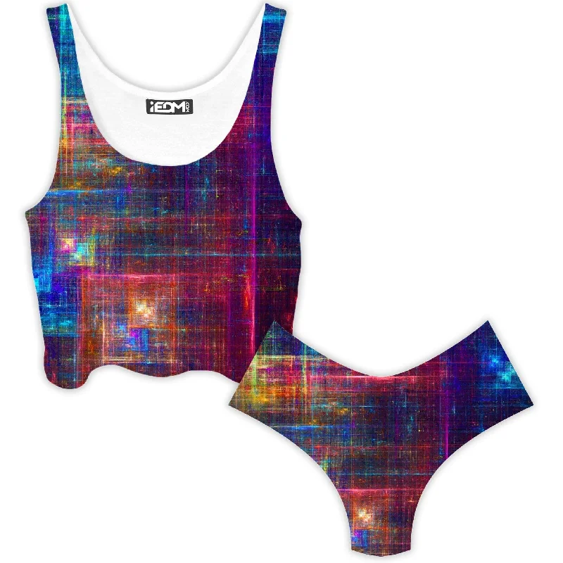 Psychedelic Matrix Rainbow Crop Top and Booty Shorts Combo Cozy Warm Stylish