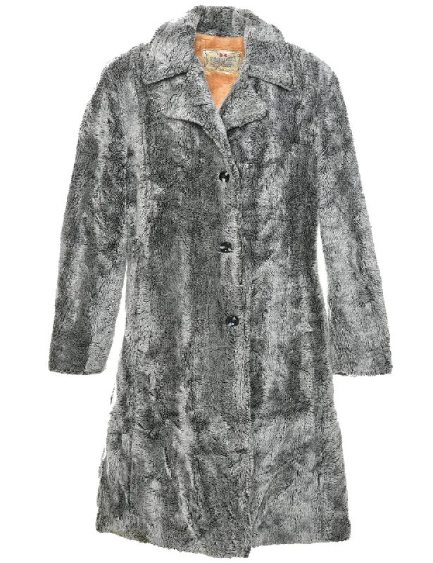 Grey Faux Fur Coat - L Parka Anorak Hoodie