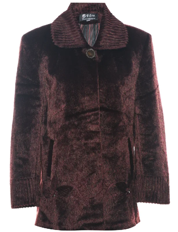 Dark Brown Faux Fur Coat - L Wool Cashmere Tweed