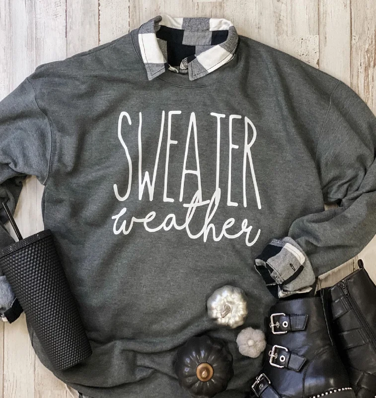 Cozy "Sweater Weather" Sweatshirt - Charcoal Gray Hoodie with Ribbed Hem Stretchable Secure Cozy "Sweater Weather" Sweatshirt - Charcoal Gray Hoodie with Ribbed Hem Stretchable Secure