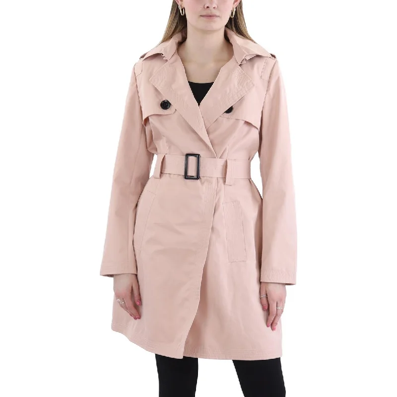 Kimi + Kai Womens Belted Long Sleeve Trench Coat Hooded Caped Scarf