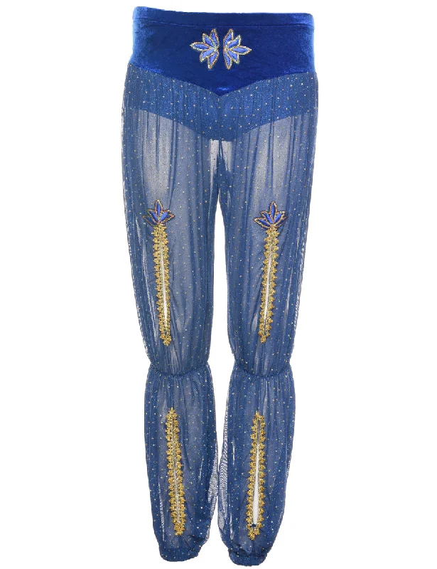 Velvet Lurex Trousers - W25 L28 Skinny Trousers Denim Stretchy