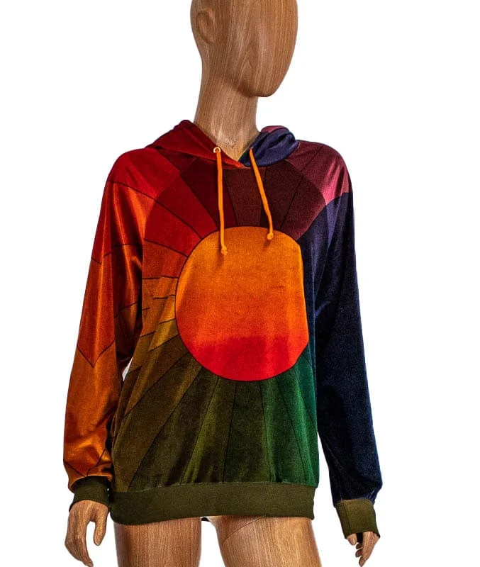 "Galaxy Rainbow Sunburst Velvet Pullover Hoodie" Sweatshirt Notched Neck Pullover