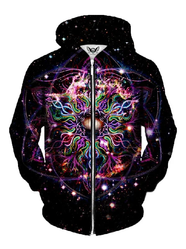Nebudala Mandala Galaxy Zip-Up Hoodie Hoodie with Distressed Vintage Worn
