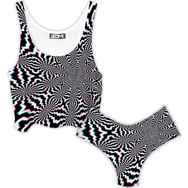 Fractal Ripples Crop Top and Booty Shorts Combo Welt Pockets Slit Pockets Flap Pockets Fractal Ripples Crop Top and Booty Shorts Combo Welt Pockets Slit Pockets Flap Pockets