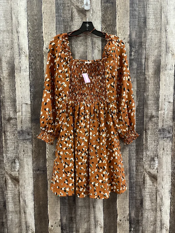 Animal Print Dress Casual Midi Cme, Size M Trendy Smocked Waist Midi Dress