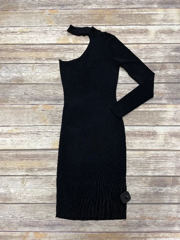 Black Dress Party Midi Cme, Size M Elegant Floral Appliqué Midi Dress