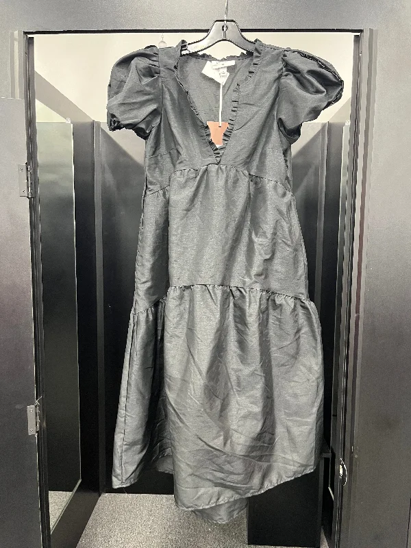 Black Dress Party Midi Kika Vargas, Size Xs Comfortable Deep V Midi Dress