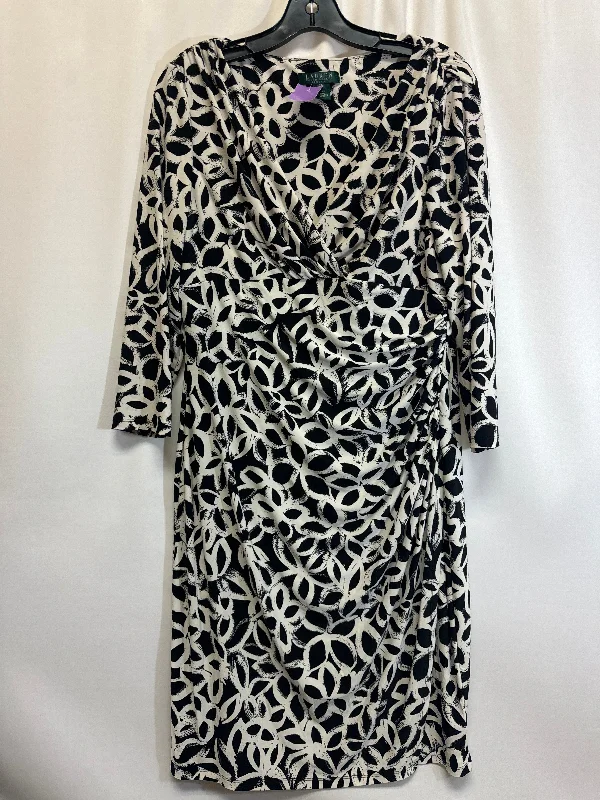 Black & White Dress Casual Midi Lauren By Ralph Lauren, Size L Comfortable Stretch Midi Dress Black & White Dress Casual Midi Lauren By Ralph Lauren, Size L Comfortable Stretch Midi Dress