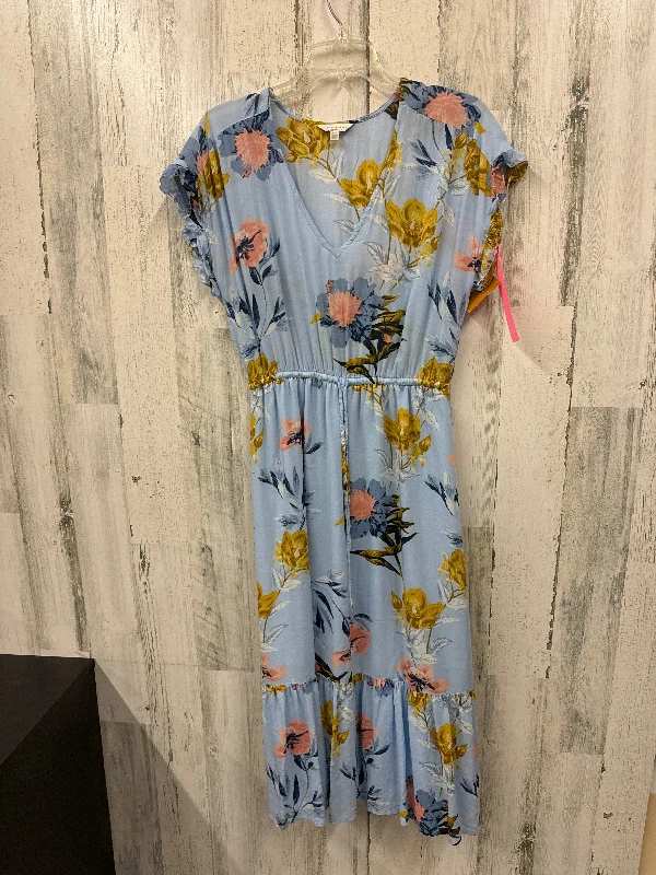 Blue Dress Casual Midi Lucky Brand, Size S Trendy Tiered Hem Midi Dress