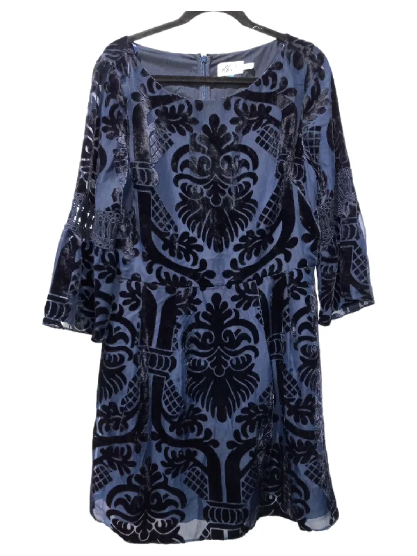 Blue Dress Party Midi Eliza J, Size L Elegant Pleated Detail Midi Dress