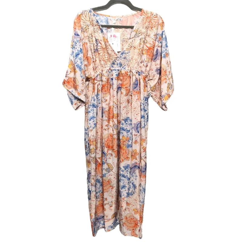 Blue & Orange Dress Casual Midi Cmc, Size S Trendy Midi Dress with Belt