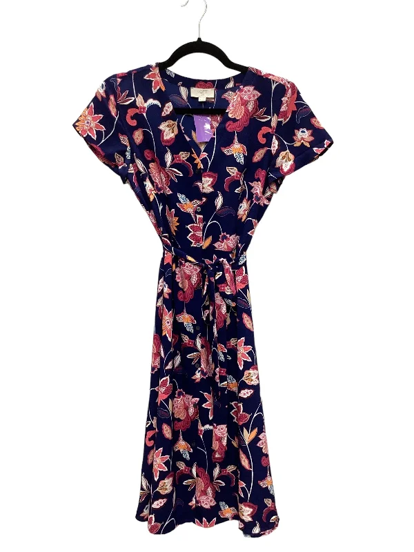 Blue & Pink Dress Casual Midi Loft, Size 2 Elegant Velvet Midi Dress