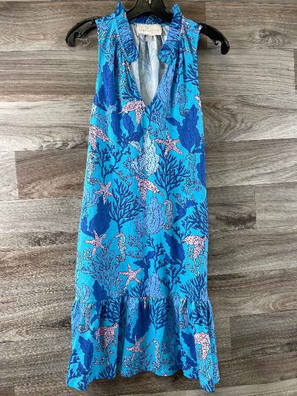 Blue & Pink Dress Casual Midi Pappagallo, Size M Trendy Ruffle Hem Midi Dress