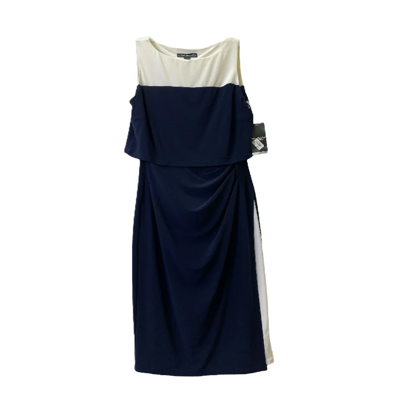 Blue & White Dress Casual Midi By american living Size: 8 Comfortable Draped Midi Dress