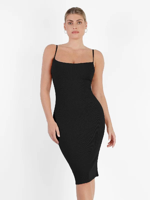 Shapewear Solid Modal Slimming Midi Slip Dress Fashionable Fitted Midi Dress
