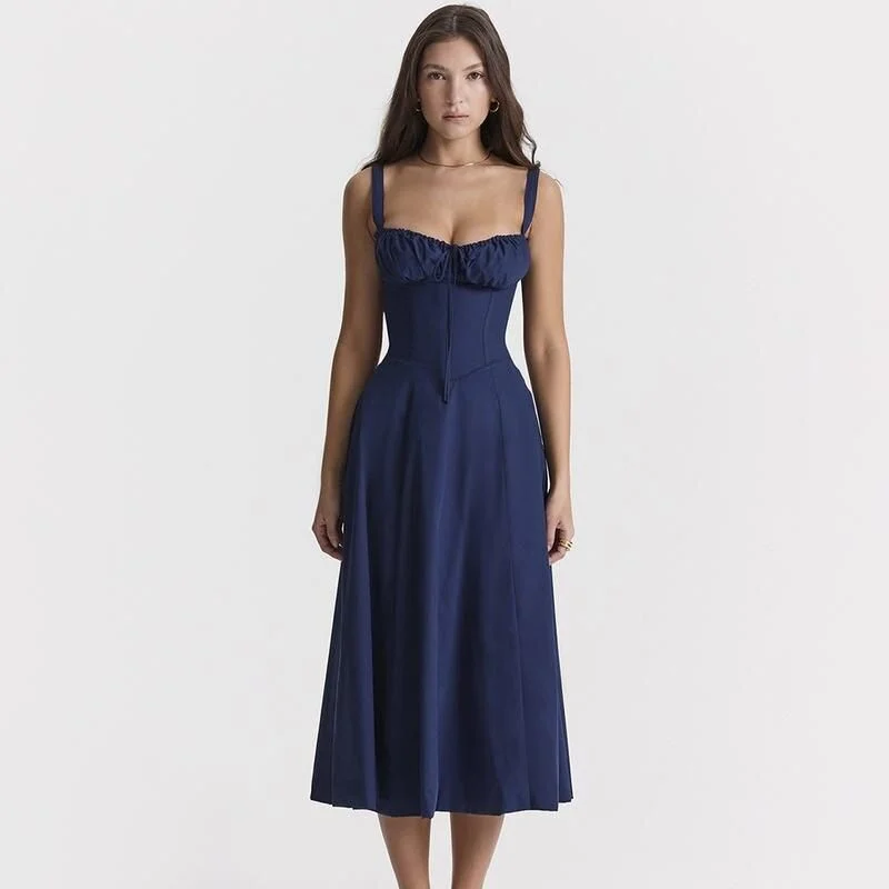 Elegant Backless Midi Sundress Trendy Midi Dress with Belt