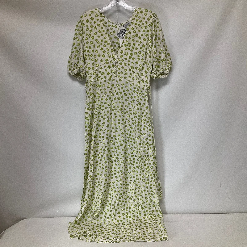 Green Dress Casual Midi Faithfull The Brand, Size 8 Elegant Satin Button Midi Dress