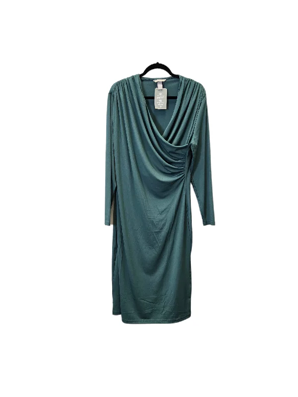 Green Dress Party Midi H&m, Size Xxl Trendy Flared Sleeve Midi Dress