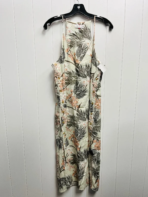 Green & Pink Dress Casual Midi linen lux , Size M Comfortable Sleeveless Midi Dress